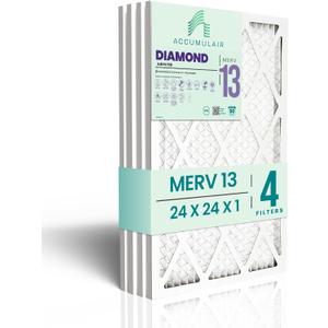 Accumulair Diamond 24x24x1 MERV 13 HVAC Air Filter (4-Pack) | Replacement Air Filter for AC and Furnace | Made in USA | Actual Size 23.75 x 23.75 x 0.75