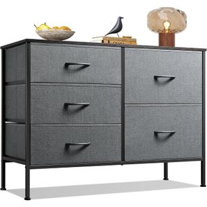 WLIVE Dresser for Bedroom with 5 Drawers, Wide Bedroom Dresser with Drawer Organizers, Chest of Drawers, Fabric Dresser for Living Room, Closet, Hallway, Dark Grey