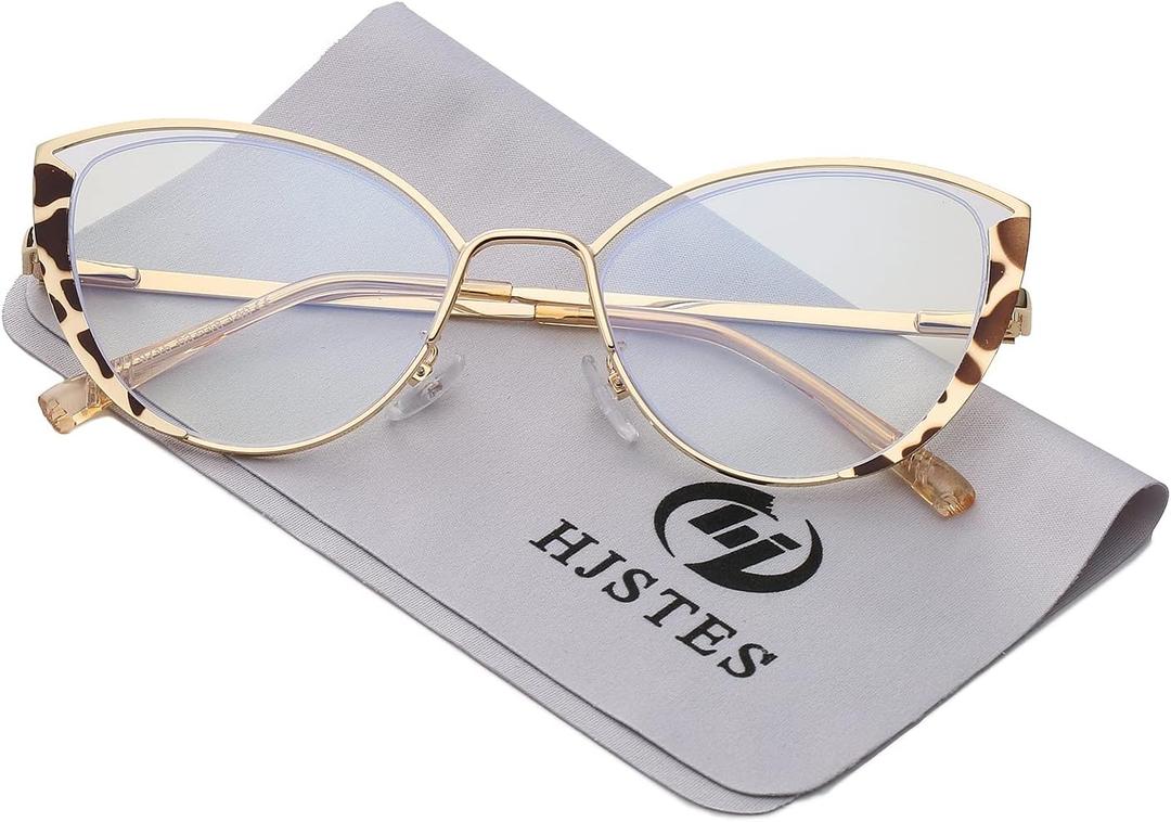 HJSTES Blue Light Blocking Glasses Women Trendy Cat Eye Metal Frame Computer Reading Eyewear(Leopard)