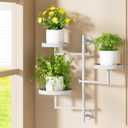 Wall Mount Plant Holder Outdoor Rotating Window Plants Shelves Metal Wall Plant Stand 3 Tier Wall Planters for Indoor Plants, for Outdoor, White