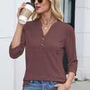 ZAAYOGARDEN Womens Tops Casual Summer Short Sleeve Shirts V Neck 3/4 Sleeve Work Outfit Cute Basic Tees Tunic Top Burgundy (L)