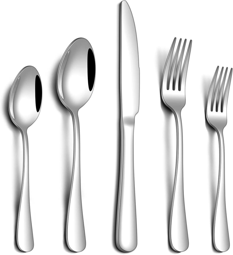 PHILIPALA 20 Piece Silverware Set, Stainless Steel Flatware Set for 4 Food Grade Novelty Flatware Cutlery Utensil Set Include Knife Fork Spoon Mirror Polished Dishwasher Safe