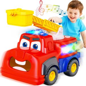 Interactive Talking Fire Truck Toy for Toddlers 1-3, Musical Toy with Realistic Sirens & Sounds & Lights, Recording Repeating Learning Toy, Car Toddler Toys for 2 Year Old Boy Girl Birthday Gifts
