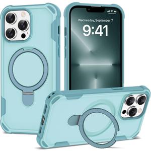 PeakFuel Compatible with iPhone 13 Pro Case 6.1'' with Magnetic Ring Stand [Military Drop Protection][Compatible with MagSafe] Shockproof 13 Pro Phone Case for Men Wowen,Cyan