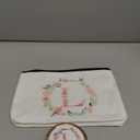 Personalized Gift Initial Compact Mirror w Makeup Bag for Women Sister Daughter Mom Wife, Floral Monogram Alphabet Small Mirror Ideal Gift on Birthday, Christmas, Graduation (L + Bag, ROSE GOLD)