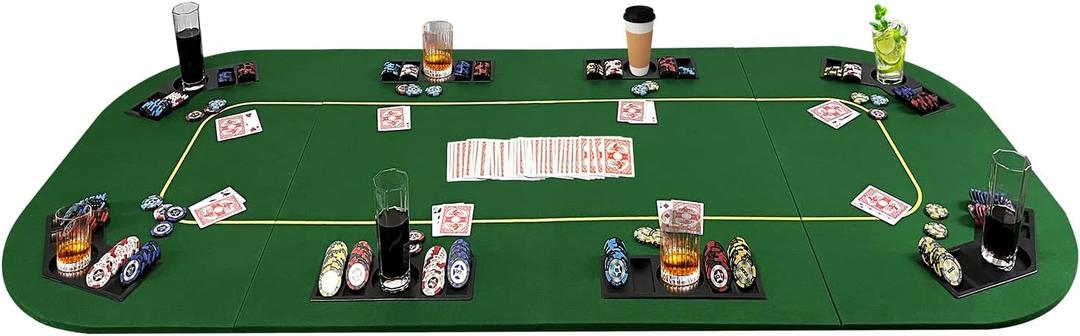 YUZPKRSI 79 x 36 Inch Foldable Poker Table Top, Rectangular Poker Table Topper Green Felt with Chips Tray & Cup Holders, Professional Texas Holdem Poker Mat with Carrying Bag for Card Casino Games