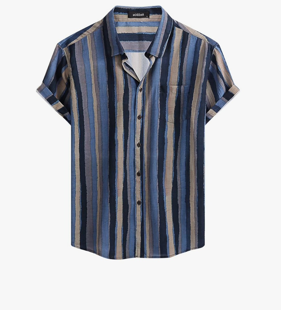MCEDAR Mens Casual Short Sleeve Button Up Vintage Summer Hawaiian Beach Vacation Shirts, XL