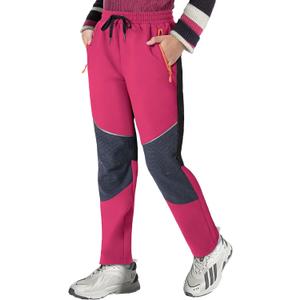 Kids Snow Ski Pants Hiking Boys Girls Outdoor Waterproof Windproof Fleece Warm Snowboard Pants (7 Years, 02-pink)