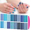 16 Sheets Blue Nail Wraps for Women Glitter Solid Color Nail Polish Stickers Stick on Nail Polish Strips Gel Nail Strips Self Adhesive Fingernail Manicure Design with Nail File (Elegant Blue Style)
