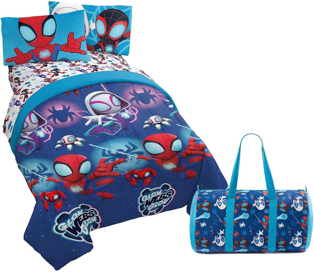 Jay Franco Marvel Spidey & His Amazing Friends Twin Size Comforter Set - 4 Piece Includes Sheet Set, Pillow Covers & Bonus Duffle Bag - Super Soft Kids Bedding with Ghost Spider and Miles Morales