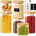 TBWIND 6 Pack Square Glass Storage Containers with Bamboo Lids (24oz/37oz/51oz)  Clear Food Airtight Canisters Sets for The Kitchen, Glass Jars for Coffee Beans, Coffee, Flour, Snacks, Spices