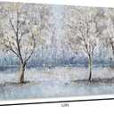 NdcSkyArt Blue Grey Tree Paintings Hand Painted Canvas Wall Art with Gold Foil Modern Abstract Grey Contemporary Rustic Farmhouse Family Tree Landscape Pictures Scenery Artwork, 32"L x 16"W