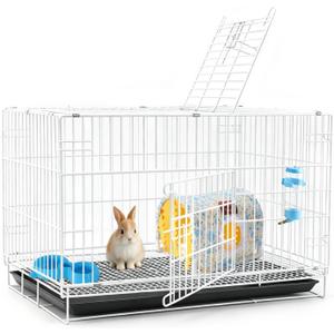 Rabbit Cage, Small Animal Cage Indoor, Hamster Cage with Water Bottle, Food Bowl, Washable Small Nest, Guinea Pig Cage for Bunny, Kitten, Rabbit Ferret, Chinchilla, Hedgehog, Squirrel, Rat(White)