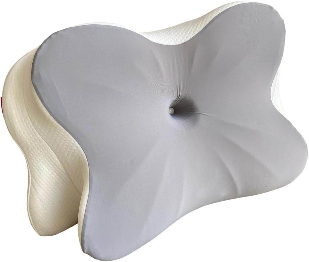 Ergonomic Neck Pillow, Butterfly Shape Body Positioner, Gray and Cream, Memory Foam Support Cushion