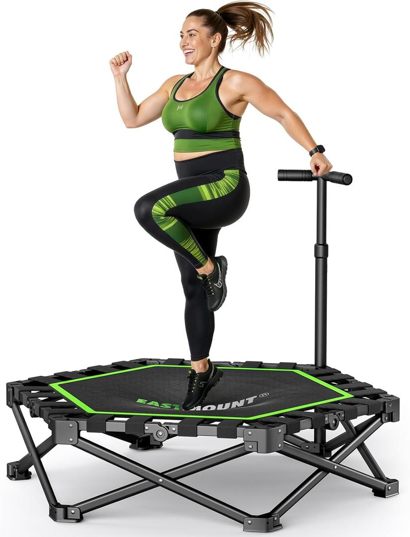 East Mount Foldable Mini Trampoline Indoor, Folding Rebounder Trampoline for Adults with Handles, Exercise Rebounder, Small Trampoline for Adults, for Indoor Garden Workout (42-Inch)