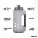 ZULU Goals 64oz Large Half Gallon Jug Water Bottle with Motivational Time Marker, Covered Straw Spout and Carrying Handle, Perfect for Gym, Home, and Sports, Grey