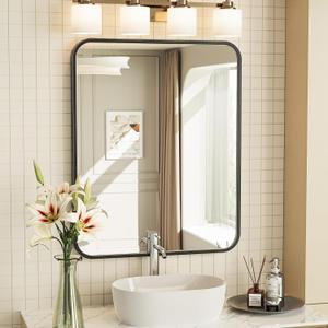 OBESTIK 20x24" Black Rectangle Bathroom Mirrors for Over Sink, Bathroom Vanity Mirror for Wall, Black Metal Frame Rectangular Mirror for Restroom Powder Room Toilet, Shatterproof, Tempered Glass