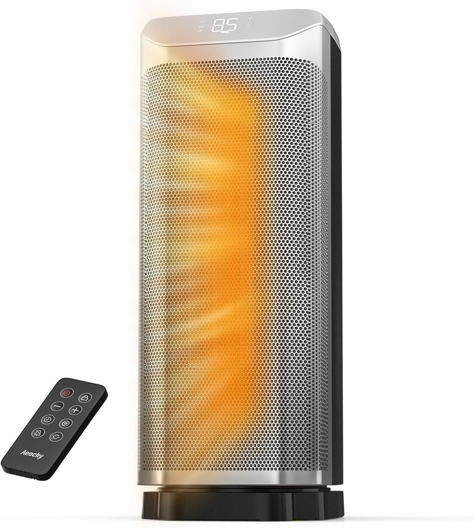 AEOCKY Newly Upgraded Space Heaters for Indoor Use, 1500W Metal Electric Space Heater with AI Thermostat, Tower Heater with ECO Mode, Oscillating, Remote, Timer for Office, Home, Bedroom (Black)