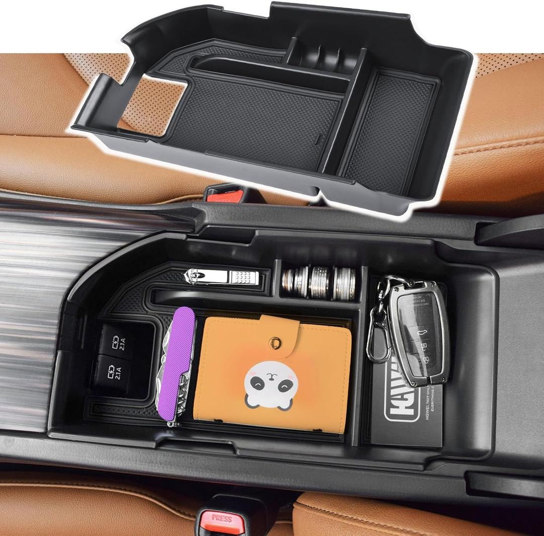 Organizador de consola central compatible con Toyota Camry XLE XSE 2018-2023 2024 y Camry LE SE 2020 2021 2022 2023 2024, bandeja de insercin de reposabrazos, caja de almacenamiento, compatible (Negro -)