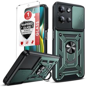 LeYi for Moto-G-2025 Case: Motorola Moto G 2025 Case with Tempered Glass Screen Protector, Military-Grade Protection with 360 Rotatable Kickstand, Green
