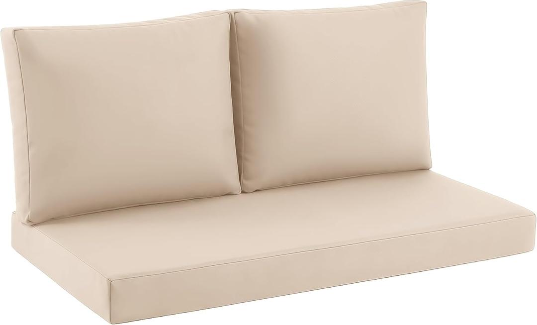 Outdoor Loveseat Cushion Set, 46" x 26" Loveseat Cushions for Outdoor Furniture, Waterproof & Fade-Resistant Patio Furniture Cushions, Deep Seat Cushion for Bench, Swing and Couch, Beige