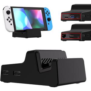 eXtremeRate AiryDocky DIY Kit Black Replacement Case for Nintendo Switch Dock, Redesigned Portable Mini Dock Shell Cover for Nintendo Switch OLED