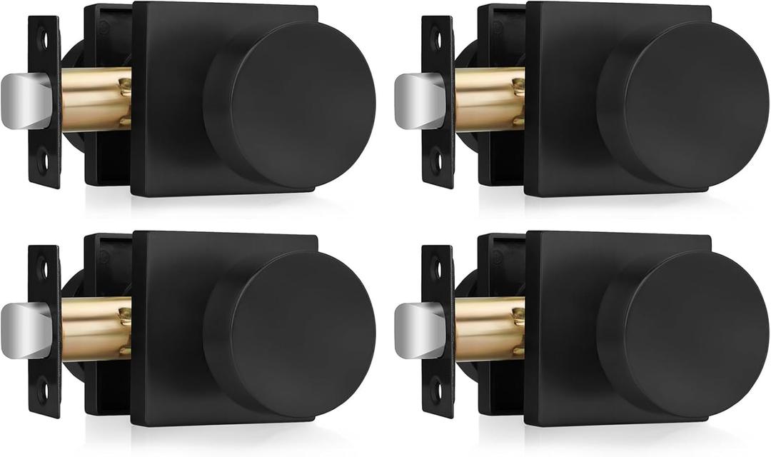 4 x Haidms Matte Black Door Knobs Passage, Heavy Duty Square Matte Black Hall and Closet Door Knobs for Hallway, Zinc Alloy Passage Door Knob Hallway (4 Pack)