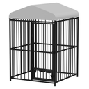Large Outdoor Dog Kennel, 4 x 4 x 6 FT Galvanized Metal Dog Cage,Heavy-Duty Dog Cage with Waterproof Roof & UV-Resistant Cover, Secure Lock, Feeding Door for Medium/Large Dogs