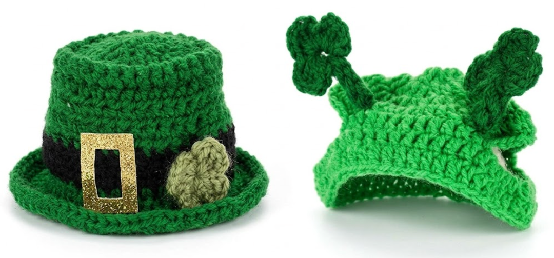 MTLEE 4 Pcs St Patrick's Day Pet Costume Accessories, 2 Pcs Shamrock Headband for Cat and 2 Pack Green Cat Neck Bow St. Patty's Day Top Hat with Ear Holes and Chin Straps Adjustable for Pets