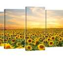 Wieco Art Sunflowers Canvas Prints Wall Art Landscape Pictures Paintings Ready to Hang for Living Room Bedroom Home Office Decorations Modern 5 Panels Stretched and Framed Yellow Flower