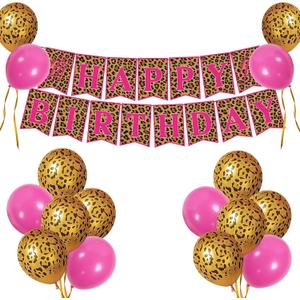 2 x 21 Pieces Cheetah Birthday Decorations Cheetah Birthday Banner Gold Leopard Spots Latex Balloons for Party Boy Girl Baby Shower Supplie