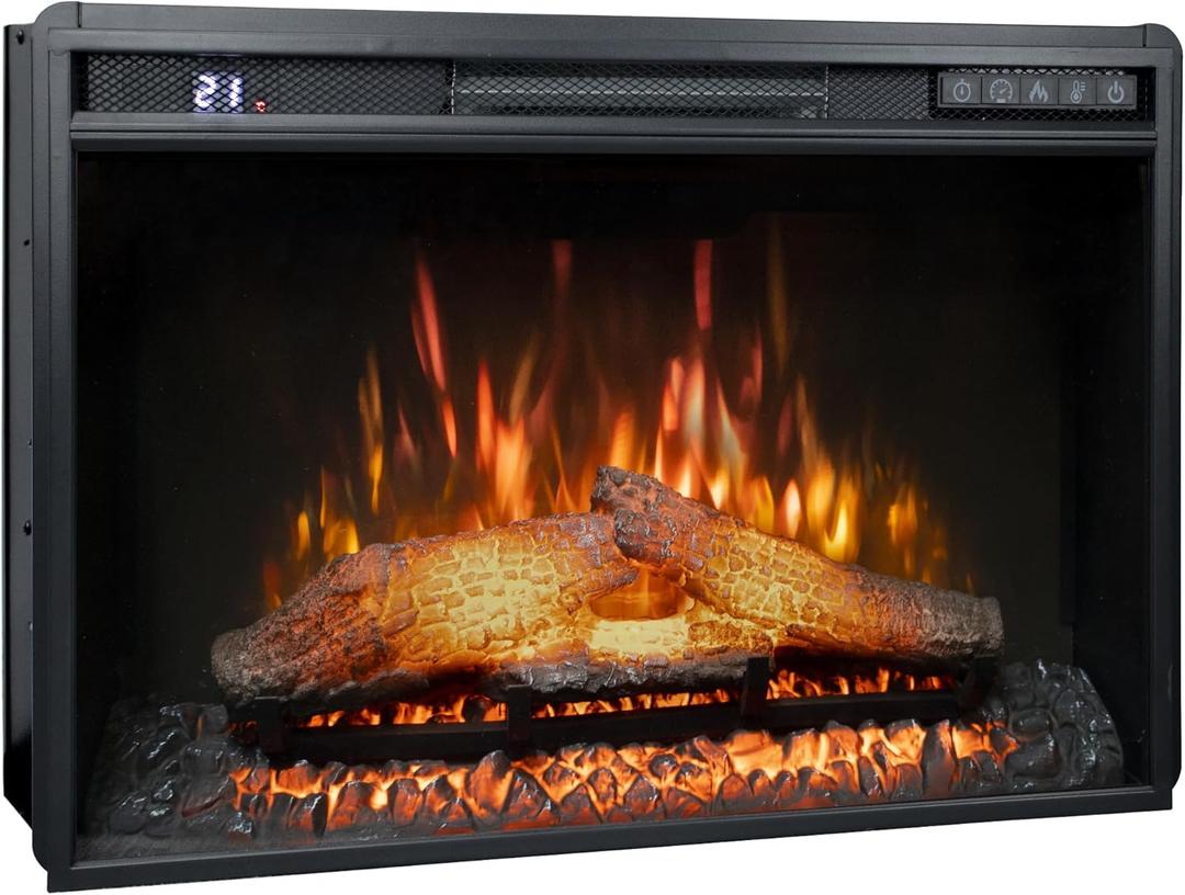 26" Wide Electric Fireplace Insert, 6 Brightness Level, 5 Flame Speed, 62-82, Timer & Remote Control, Indoor Fireplace