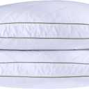 Puredown® Natural Goose Down Feather Pillows for Sleeping Oval Gusseted Feather Down Pillow 100% Cotton Pillow Cover with Leaf Quilting King Set of 2