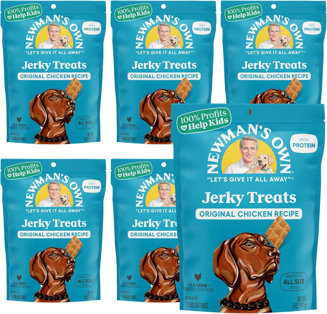 Newman's Own Chicken Jerky Dog Treats, 5 oz Bag (Pack of 6) — High Protein, Grain Free, US Farm-Raised Chicken as First Ingredient, Chewy Wholesome Training Rewards, Best Before: 05/06/2027