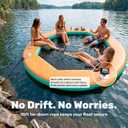 SLOOSH 8FT Inflatable Water Hammock Floating Dock, Float Ring with Wood Grain & Mesh Design, Round Floating Dock Platform with Removable Cup Holders for Lake, River, or Boat Party