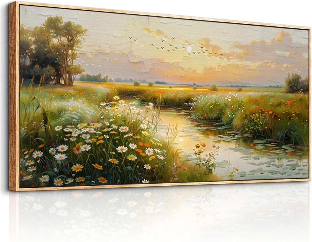 ZUITINGHUA Wood Framed Canvas Wall Art For Living Room Large Wall Decor For Office Bedroom Decorations Pastoral Scenery Picture Water edge Painting Artwork Ready To Hang Home Decor 30x60 In (60L" x 30W", Pastoral Wood Framed 2)