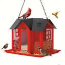 POKSAUAE Outdoor Metal Mesh Wild Bird Feeder House - 3 Feeding Ports, Ideal for Finches, Cardinals & Chickadees, Large Capacity, Weatherproof & Durable, Red