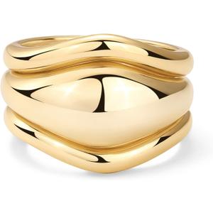 PAVOI 14K Gold Plated Chunky Stackable Rings Set for Women | Cubic Zirconia Bands Set | 3 Statement Rings Pack (9)