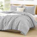 Litanika Comforter Oversized King Size Set Light Grey, 3 Pieces Chevron Tufted Solid Bedding Comforter Sets, Fluffy Bed Set