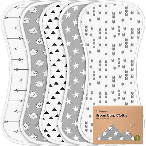 Organic Burp Cloths Baby Boy & Girl  5Pack Super Absorbent Cotton Burping Cloths for Babies, Soft & Plush Newborn Spit Up Rags, Infant Towels for Milk Spit Up, Unisex, Large 21" x 10" (Grayscape)