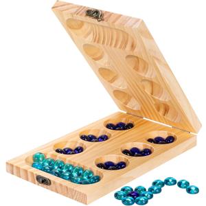 Wooden Mancala Board Game Set,Larger Size Mancale Instructions, Portable Travel Board Game for Kids and Adults