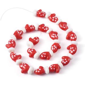 Cheriswelry 25pcs/Strd Red Christmas Gloves Lampwork Glass Beads Christmas Theme Loose Spacer Beads Decoration Charms 19~20mm for DIY Earring Bracelet Necklace Craft Jewelry Making