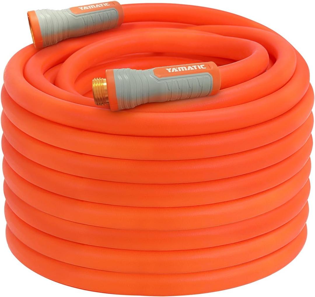 YAMATIC Heavy Duty Garden Hose 5/8 in x 75 ft with Swivel Fitting, Super Flexible Water Hose, All-weather, Lightweight, Burst 600 PSI (Orange)