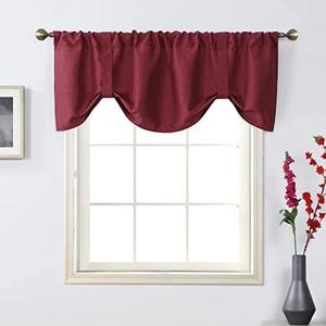 Home Queen Tie Up Curtain Valance Window Treatment for Living Room,Adjustable Balloon Rod Pocket Drape Valence,Set of 1,54 X 20 Inch,Burgundy (Cranberry Red)