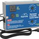 Adjustable Dual Thermostat and Humidity Control Switch with Socket and Overload Protector, Can Be Connected to Two Fans, Surface Spraying, for Power Attic Ventilators 