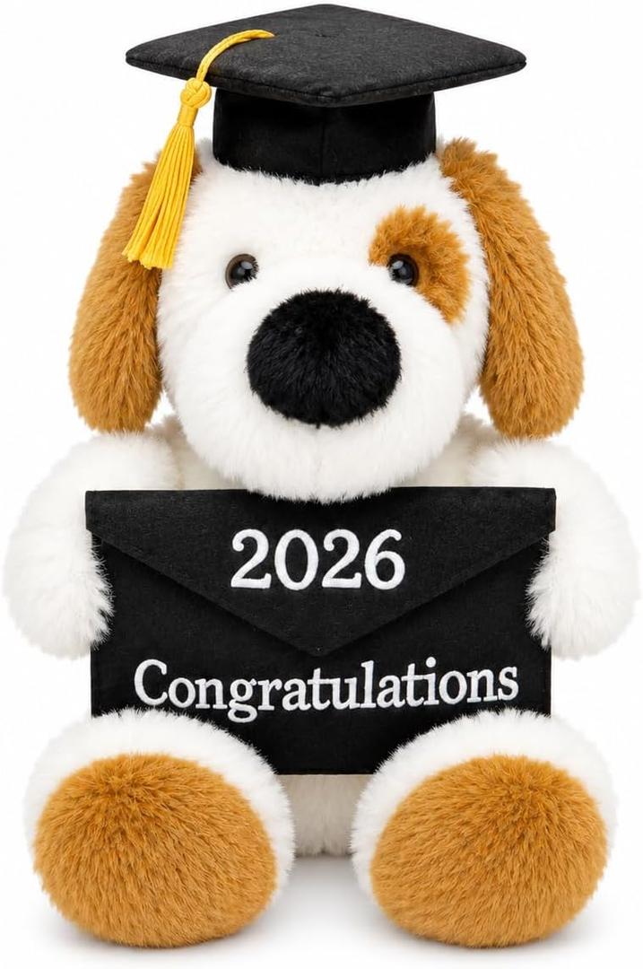8-Inch Graduation Dog Plush Stuffed Animal, Class of 2026 Keepsake with Cap & Diploma Envelope, Soft Puppy Plush Graduation Gift for Kids, Teens & College Grads