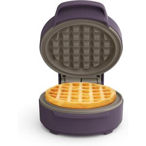 bella Snack-n-Store Mini Waffle Maker, EverGood Ceramic Nonstick Coating, Cord Wrap, Ready Indicator Light & Cool Touch Handles, Stackable Design & Customizable Plates, 350 Watt, Plum