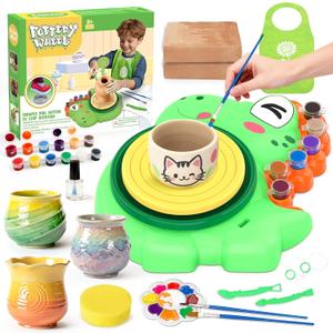 Pottery Wheel for Kids, Complete Pottery Painting Craft Kit, Arts and Crafts for Kids Ages 8-12, Art Supplies for Kids Toys Boys Birthday Christmas Gift for 6 7 8 9 10 11 12 13 Year Old, Green