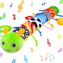 Baby Toys 0-6 6-12 Months, Stuffed Animal Infant Tummy Time Toys Sensory Toys with Crinkle, Rattles, Textures and Mirror Gifts for Newborn Boy Girls Toddlers, Caterpillar Musical Toy (Green)