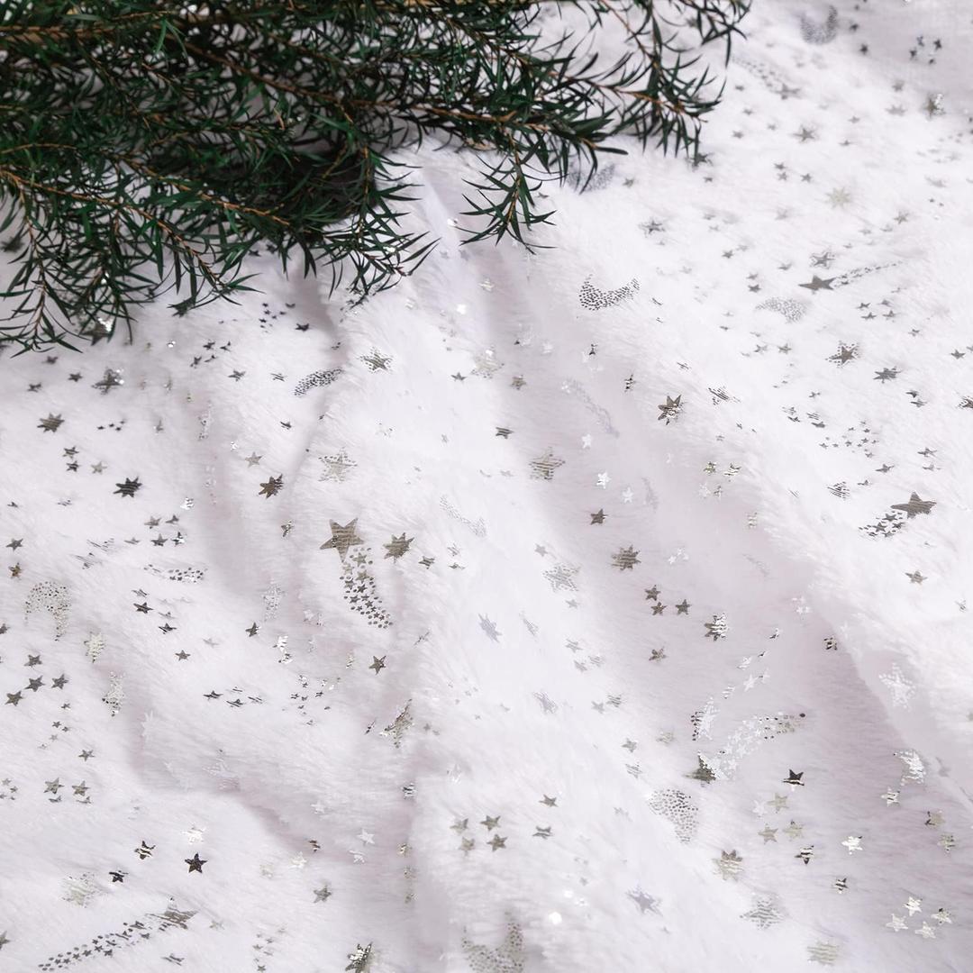 Christmas Tree Skirt 30" 36" 48" White Luxury Faux Fur Tree Skirt Stars Plush Tree Skirt for Christmas Tree Pencils Tree 906/Silver/78